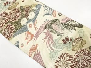 アンティーク　鳳凰に地紙・菊模様織り出し袋帯（材料）